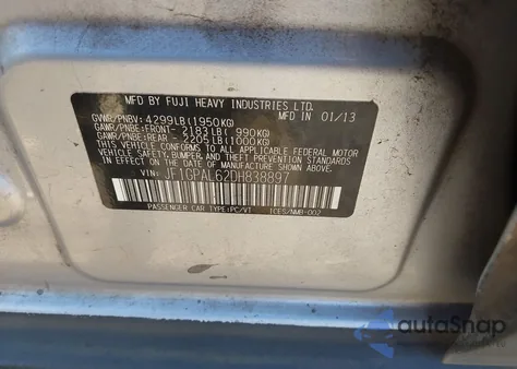 2013 Subaru Impreza 2.0I Sport Premium from USA, damaged, VIN JF1GPAL62DH838897